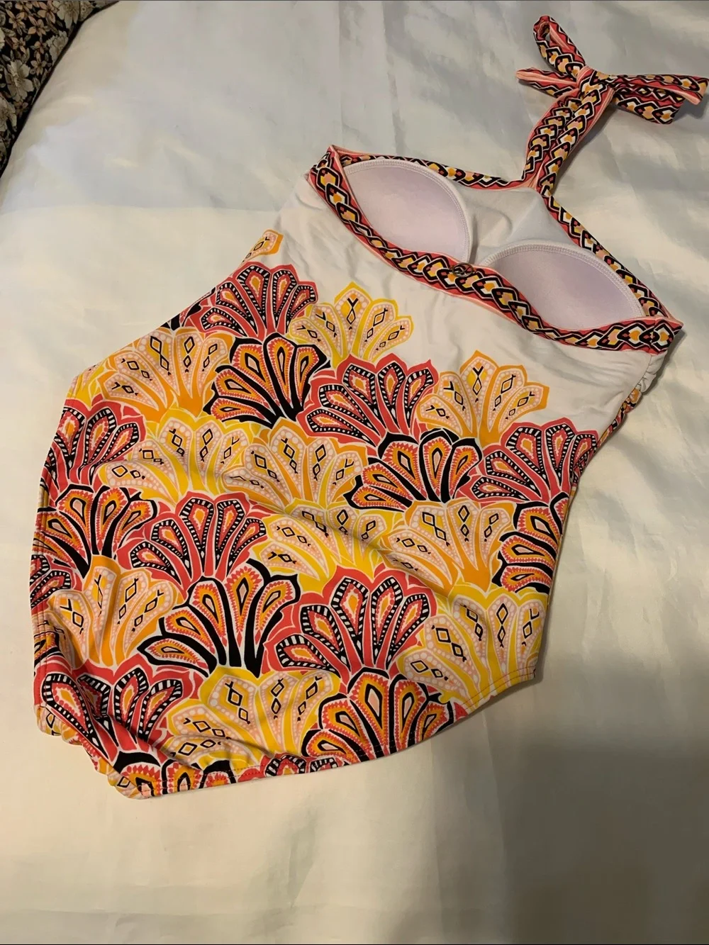 Jantzen One-Piece Halter Swimsuit in abstract geometric floral  -  size 12